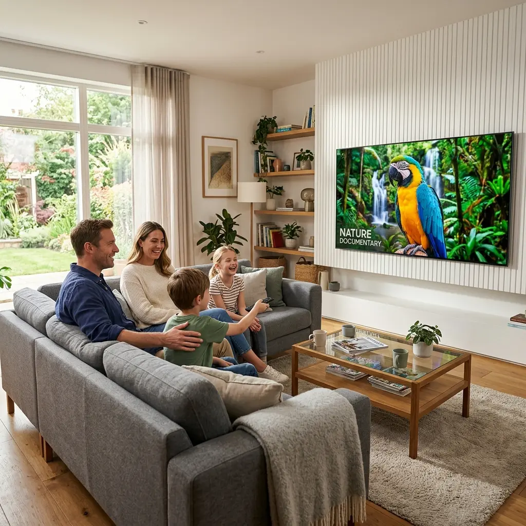 Famille regardant la TV en 4K